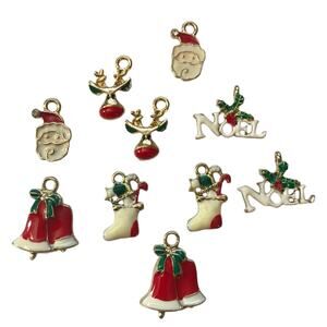 Christmas Stocking Santa Noel Reindeer Multicolor Set Of 10 Charms